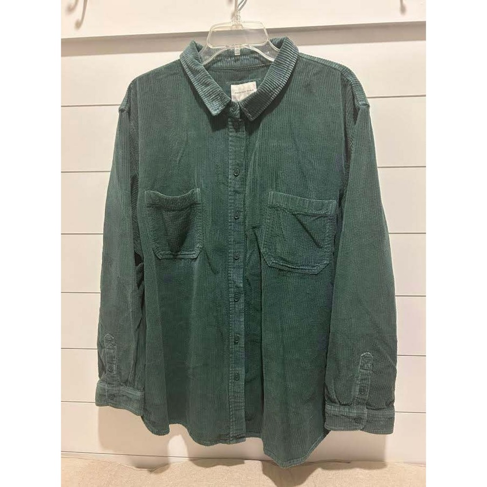 American Eagle Green Corduroy Button Down Shirt XXL Oversized Long Sleeve Cotton